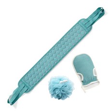 Brillihome 沐浴球 + 毛巾手套 + 長條搓澡巾套組, 藍色, 1套