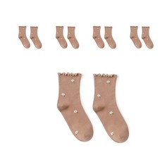 孕婦可愛花朵舒適襪 咖啡色, 5雙