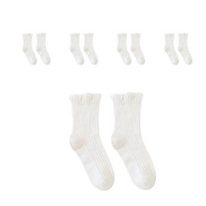 舒適花邊造型襪 白色, 5雙