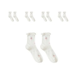 孕婦可愛櫻桃舒適襪 白色, 5雙