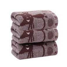 Mudas 可愛的黑色圖案純棉貓手巾, 棕色的, 3個