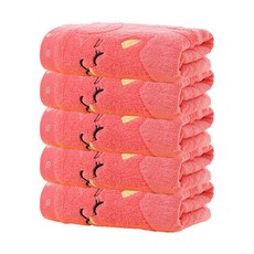 Mudas柔軟快樂貓擦手巾 貓咪毛巾 5條, 粉色的, 1套