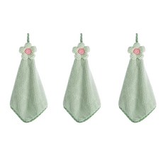 花朵擦手毛巾, 綠色, 3個