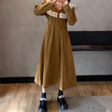 메이첼 레이스 업 코듀로이 롱 원피스 00282 빅사이즈 포함