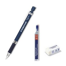 STAEDTLER 施德樓 金屬製圖自動鉛筆 海軍藍 925 35 05 + 自動鉛筆芯 HB 250 05 + 迷你橡皮擦 526 B40, 0.5mm, 1套