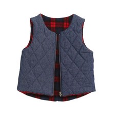 Oatmeal 兒童格紋雙面背心 藍色