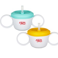 tgm 矽膠雙耳零食防潑濺吸管杯 200ml 2入, 黃色+薄荷綠, 1組
