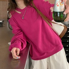 비비에모 여성용 숄더트임 섹시 캐주얼 맨투맨 티셔츠 00565