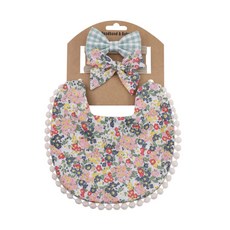 HARAROI 雙面圍兜+髮帶, Flower Sky Check, 1組