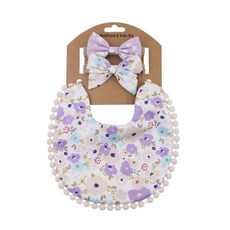 HARAROI 雙面圍兜+髮帶, Purple Flower, 1組