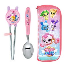 LE BARN 奇妙萌可學習筷+湯匙叉子餐具+收納袋組, 混色, 1入