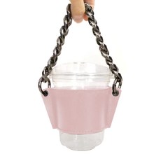 가죽 휴대용 컵홀더, 09 핑크 + 아이언체인, 1개