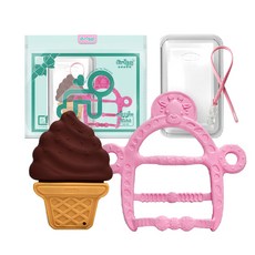 ange 巧克力霜淇淋造型固齒器+長頸鹿造型穿握式固齒器 粉色+收納盒+夾式固齒器鍊, 3個月以上, 混色, 1組