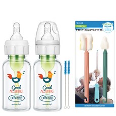 닥터브라운 데코 내로우넥 유리 젖병 2p + 이지 클리닝 브러쉬 세트, 루스터, 120ml, 1세트