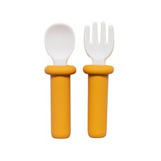 LALABY 孩童矽膠餐具組, 02號黃色, 湯匙+叉子+收納盒