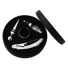 精選皮革收納盒+開瓶器組, 黑色的, 1個