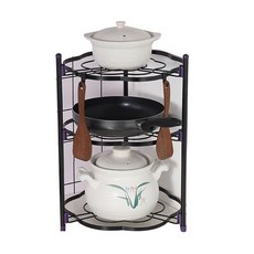 YMJ 鐵製平底鍋整理架 3層, 黑色, 1個