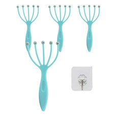 魷魚頭皮按摩器迷你 4p+透明掛鉤套組, 1套, 藍色