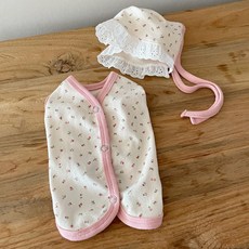 BYDAMSOOMI 幼犬寶寶花背心+軟帽套組, 象牙