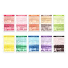 wannathis 工整數字貼紙10款套組, 混合色, 1套