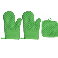 矽膠烤箱手套 17*27cm 2入+墊子組, 綠色, 1套