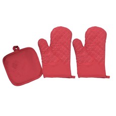 矽膠烤箱手套 17*27cm 2入+墊子組, 紅色的, 1套
