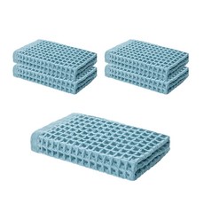 Market Pia華夫格方形棉質毛巾, 01藍色, 5個