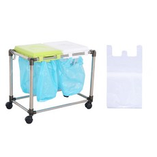 LIVING HAPPY 分類垃圾袋掛架 垃圾蓋 2入+清潔垃圾袋 100入, 白色 + 開心果（分離式收集箱）, 1套