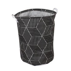 Allhigh 圓形北歐圖案布料衣物玩具收納籃, 29 黑色立體正方形, 1個