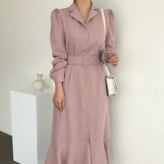 PAPERMENTS 長袖腰帶襯衫連身裙, 粉色的