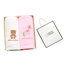 moms nature 孩童刺繡印花竹節棉毛巾 85*85cm XL號 2入, 白色小熊款+粉色獨角獸款, 1組