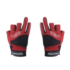 Rion 釣魚三指防水手套 雙手套組 EJ130, 三指 紅色