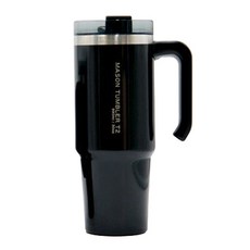 르리에 메이슨 보온보냉 텀블러 + 빨대 세트, 블랙, 890ml, 1세트