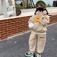 엔젤아이 여아용 스마일 앞포켓 후드 트레이닝세트