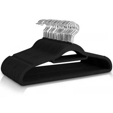 天鵝絨防滑衣架 42cm, 黑色的, 20個