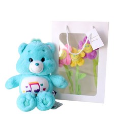 MORIANN Care Bears 愛心小熊中型娃娃 + 微笑花朵3入 + 禮品購物袋, 愛心小熊薄荷綠(娃娃), 36cm, 1個