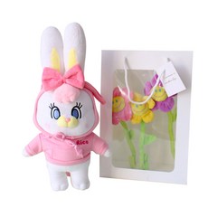 MORIANN Rico 中型娃娃 + 微笑花朵 3入 + 禮物提袋, Rico 粉紅連帽款 (娃娃), 43cm