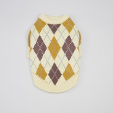 狗狗菱格紋針織衫, 米色, 1個