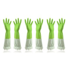 Jinishop刷毛長橡膠手套 L, 淺綠色, 3套, 大(L)