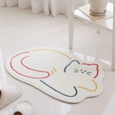 Plian蠟筆貓咪浴室地墊, 白色