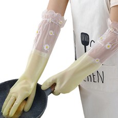 內刷毛鬆緊帶清潔橡膠手套, 黃色的, 3套