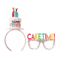 파티공구 케익모자 머리띠 + 타임안경, 핑크, 1세트