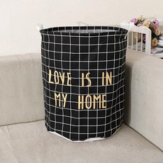 All-high 圓形北歐圖案布藝衣物玩具收納籃, 19 黑色格紋, 1個