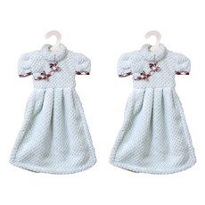 連身裙造型擦手巾, 07圓領空白綠色, 2個