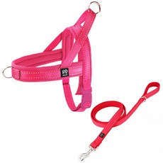 멍데이 앞섬방지 강아지 하네스 S + 리드줄 2m 세트, 핑크(하네스), 레드(리드줄), 레드, 1개