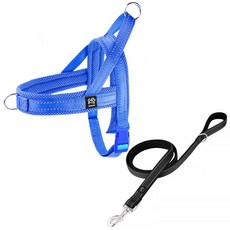멍데이 防暴衝狗狗胸背帶 XS + 牽繩 2m 套組, 藍色(胸背帶), 黑色(牽繩), 1套