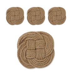 EBTI手作編織茶杯墊 圓形 4入, 棕色