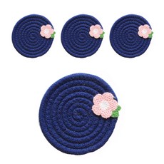 小花杯墊 12cm 4入, 藍色