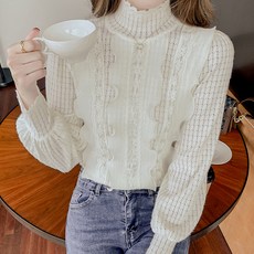 메이첼 여성용 목폴라 러플 러플 니트 00366