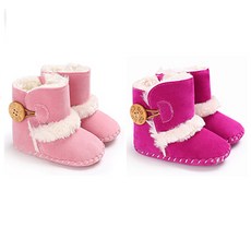 JOY MULTI 女孩童單扣毛短靴式學步鞋2入組